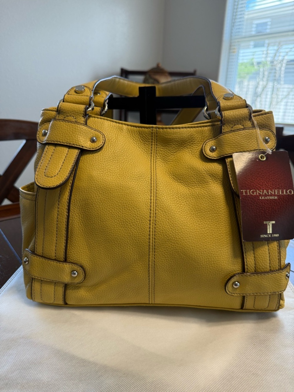 Tignanello Leather Hobo Tote Mustard Yellow | Tags Attached | Silver Hardware - Picture 2 of 11